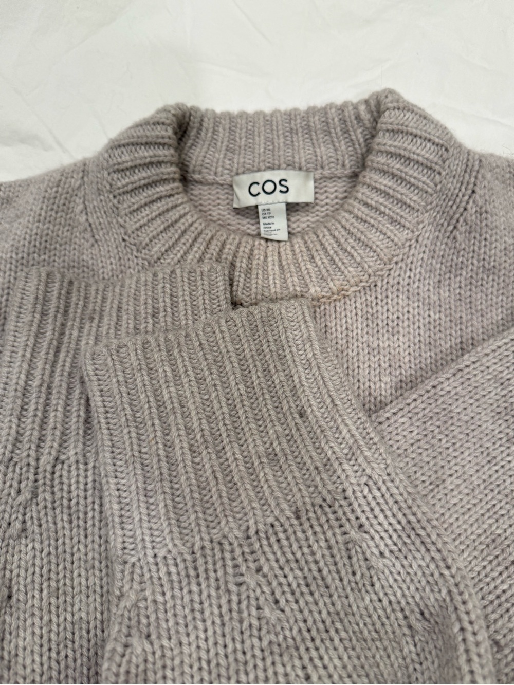 COS Relaxed Ribbed Crewneck Sweater in Pale Taupe - Picture 1 of 3